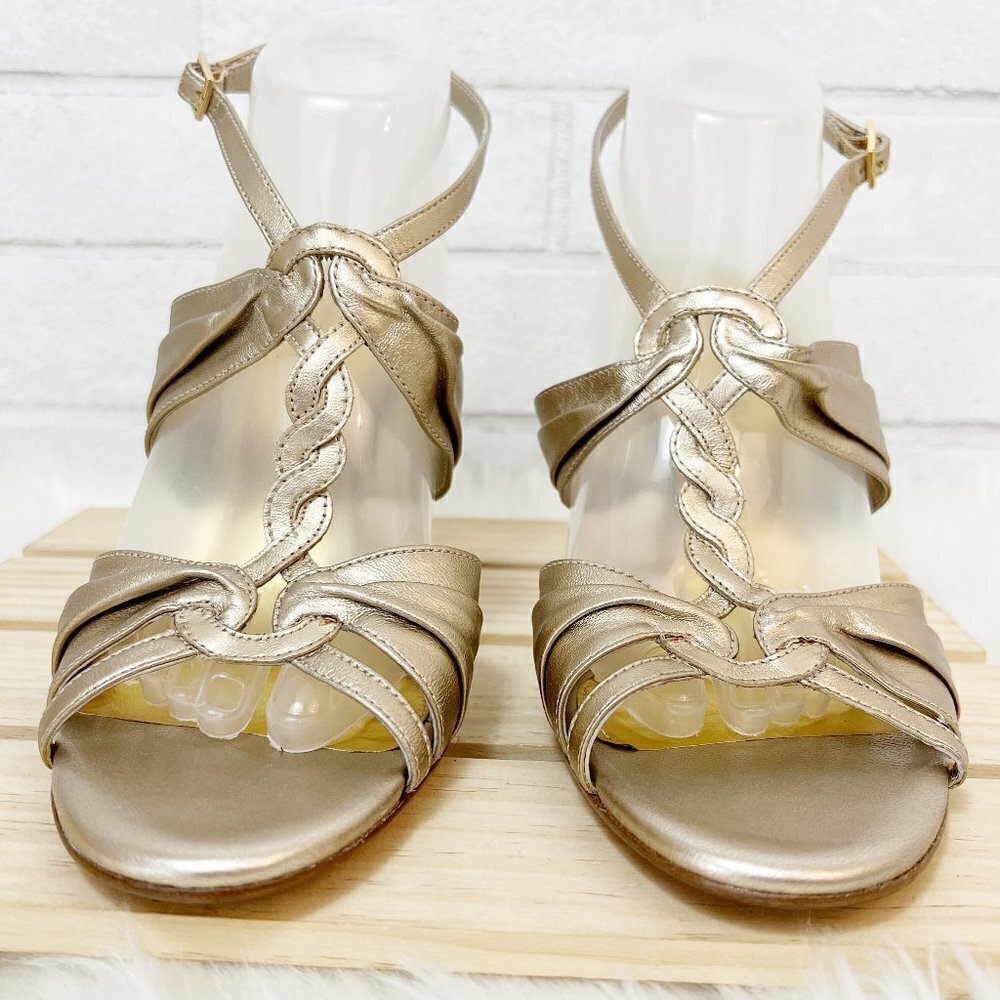 Antonio Melani Serena Braided T-Strap Leather Sandals Metallic Gold Size 9.5 M